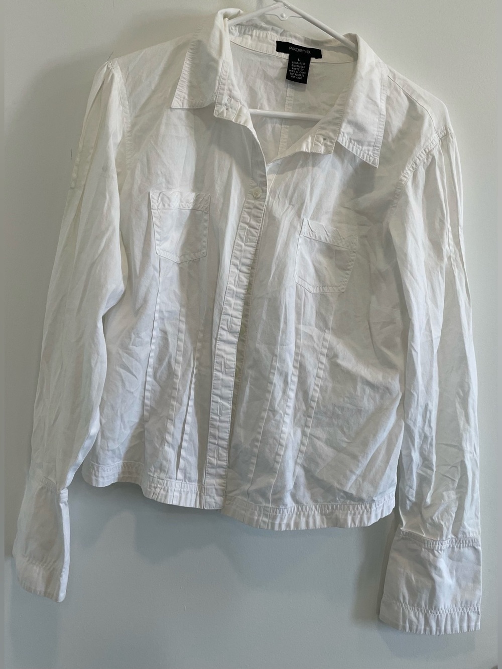 Arden B White Button Front Long Sleeve Shirt size Large Cotton Mix